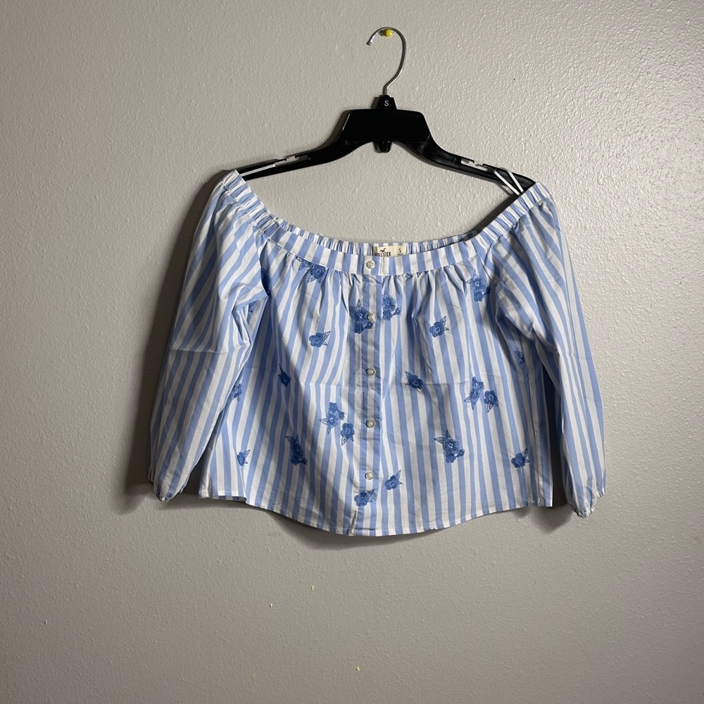 Hollister Women Blue Stripe Off The Shoulder Top Size S